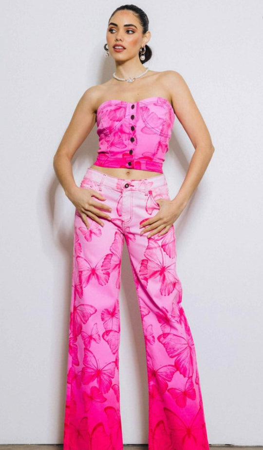 Pink Butterfly Flare Pants