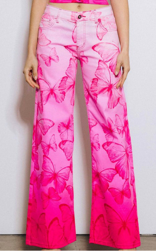 Pink Butterfly Flare Pants