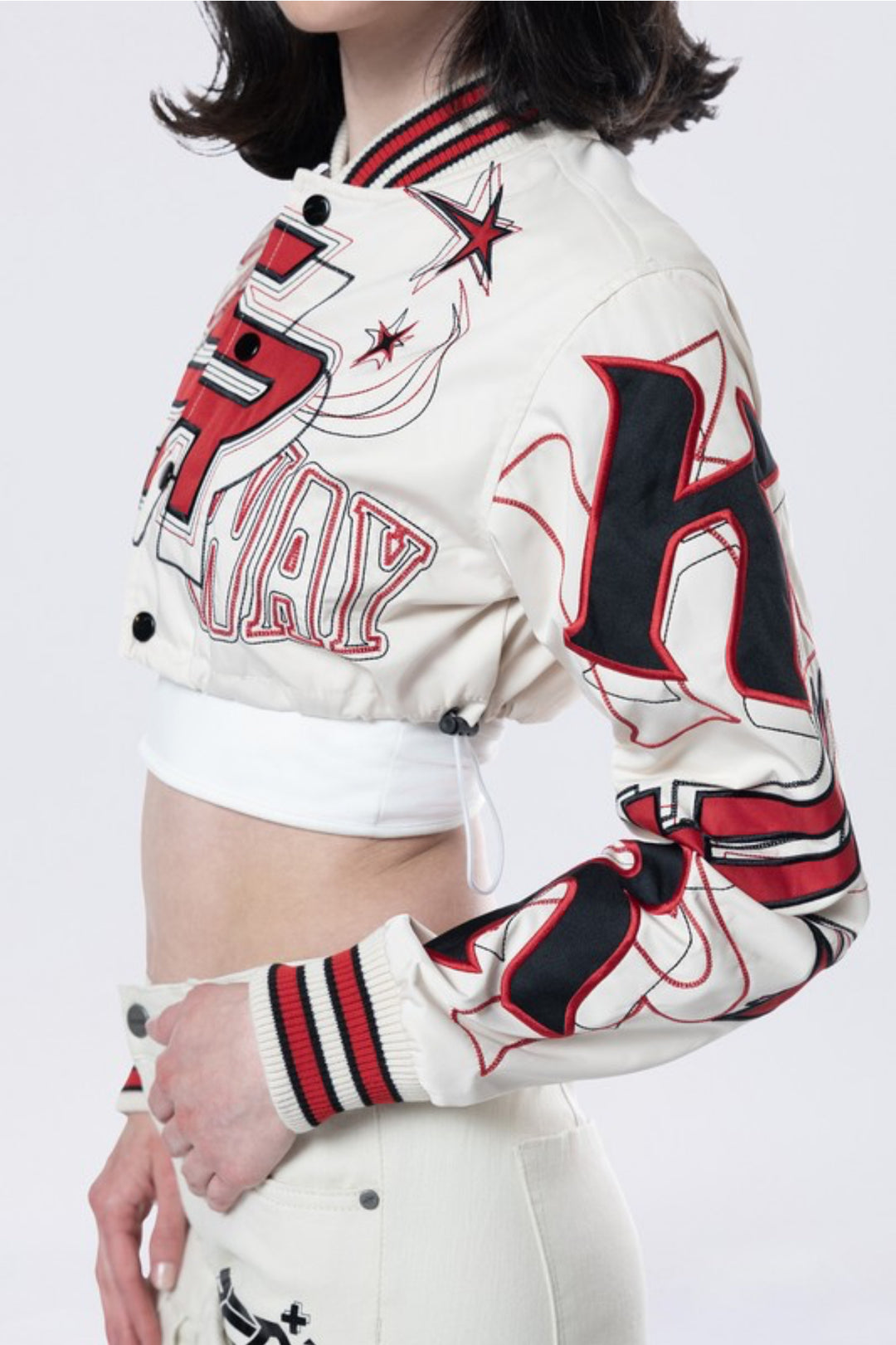 Cropped Nylon Varsity Jacket