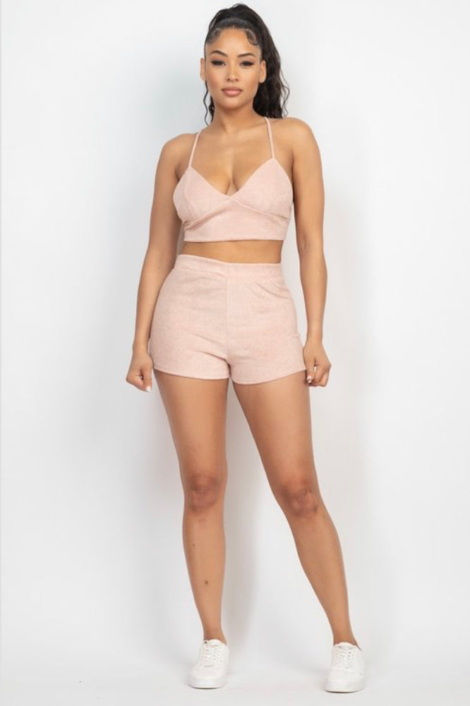 Nude two piece shorts set front view