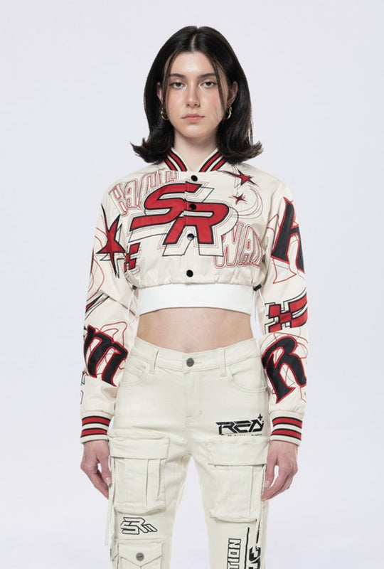 Cropped Nylon Varsity Jacket