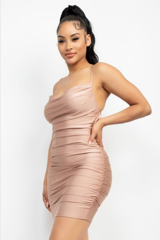 Nude slim fit dress side view