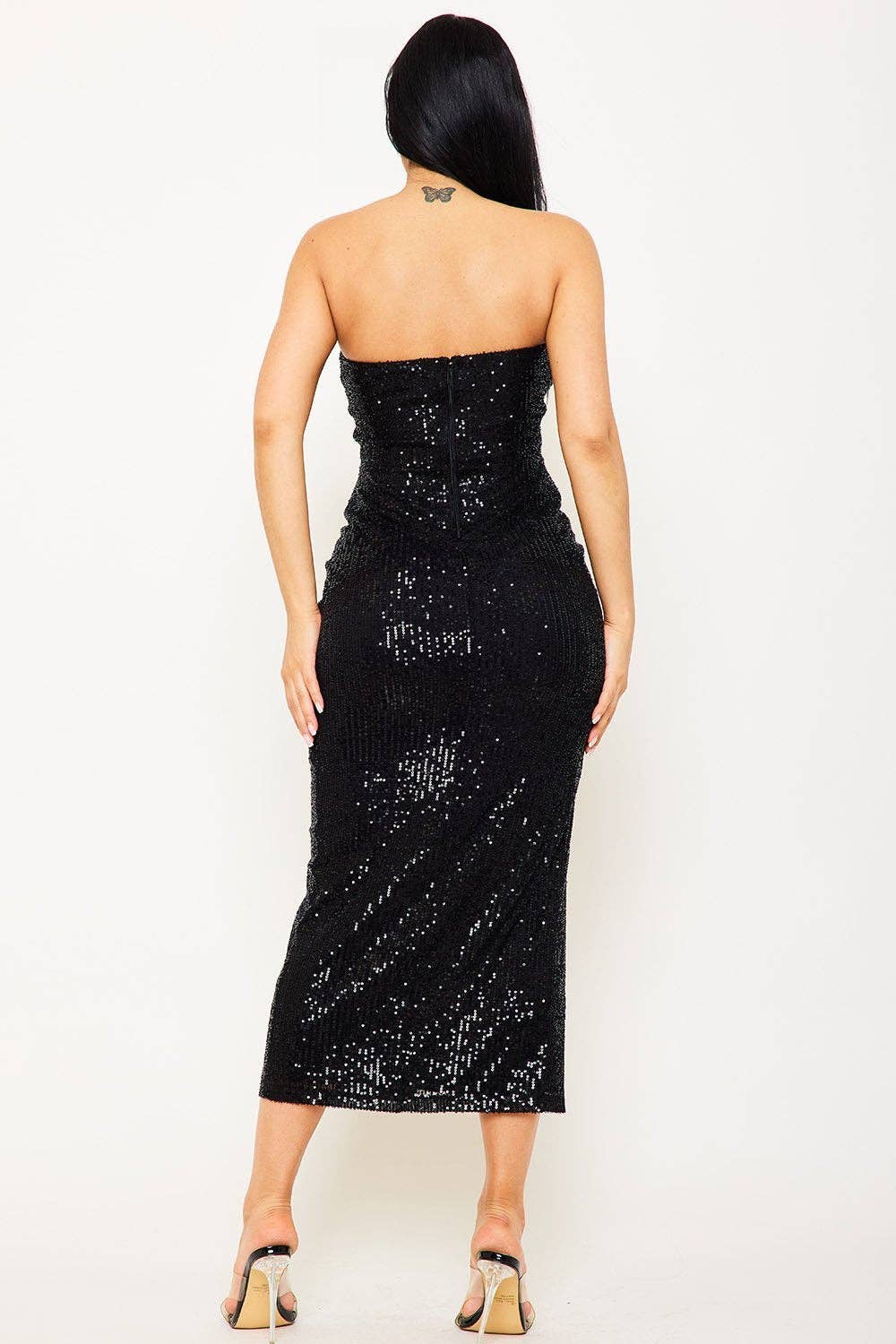SEQUIN CRISS CROSS DETAIL MIDI DRESS