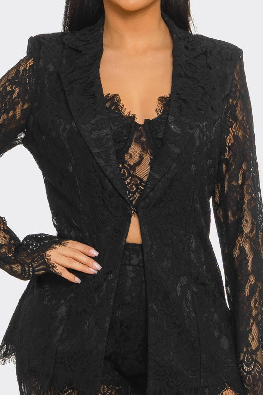 FLORAL LACE 3PC BLAZER SHORT SET